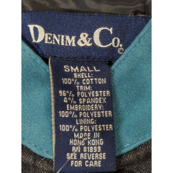 Denim & Co Vintage Embroidered Denim Jacket Pants Set Small QVC NEW - Picture 4 of 14